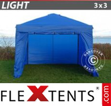 Tonnelle pliante FleXtents Light 3x3m Bleu, avec 4 cotés