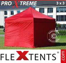 Tonnelle pliante FleXtents Xtreme 3x3m Rouge, avec 4 cotés