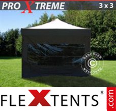 Tonnelle pliante FleXtents Xtreme 3x3m Noir, avec 4 cotés