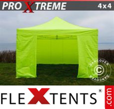 Tonnelle pliante FleXtents Xtreme 4x4m Néon jaune/vert, avec 4 cotés