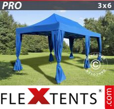 Tonnelle pliante FleXtents PRO 3x6m Bleu, incl. 6 rideaux decoratifs