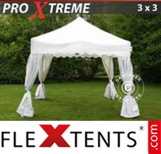 Tonnelle pliante FleXtents Xtreme "Wave" 3x3m Blanc, avec 4 rideaux decoratifs