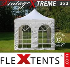 Tonnelle pliante FleXtents Xtreme Vintage Style 3x3m Blanc, avec 4 cotés