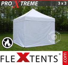 Tonnelle pliante FleXtents Xtreme 3x3m Blanc, Ignifugé, avec 4 cotés
