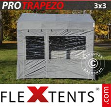 Tonnelle pliante FleXtents PRO Trapezo 3x3m Gris, avec 4 cotés