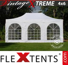 Tonnelle pliante FleXtents XtremeVintage Style 4x6m Blanc, avec 8 cotés