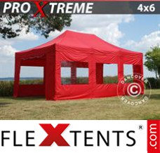 Tonnelle pliante FleXtents Xtreme 4x6m Rouge, avec 8 cotés