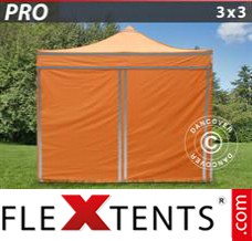 Tonnelle pliante FleXtents PRO, Tente de chantier 3x3m Orange réfléchissant, avec 4...