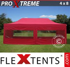 Tonnelle pliante FleXtents Xtreme 4x8m Rouge, avec 6 cotés